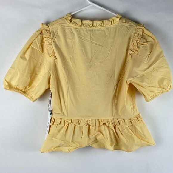 Story On Blouse Womens Medium Yellow Lace Up Front Top Short Sleeve - Picture 2 of 6
